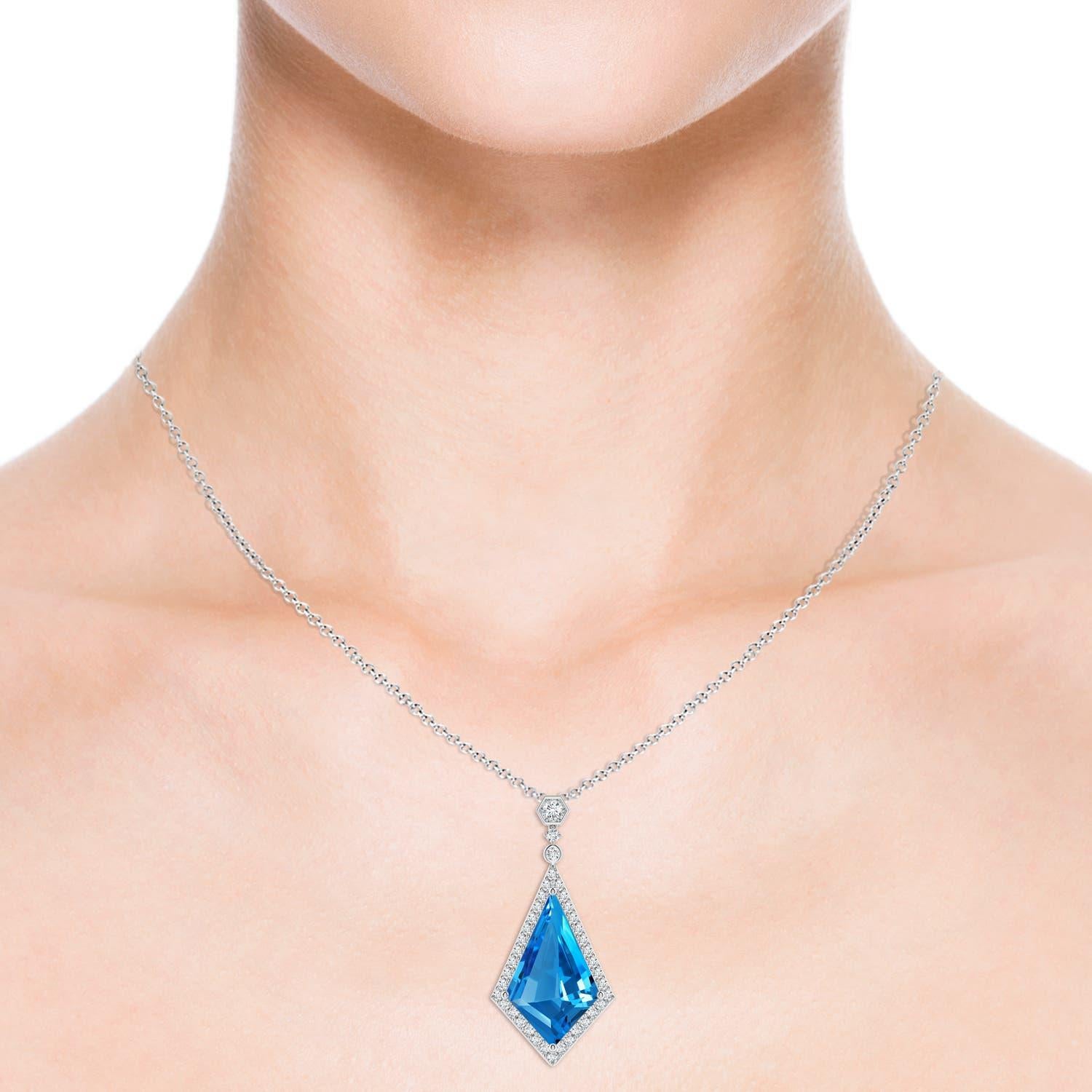 Angara Pendentif en or massif 14K avec topaze bleue suisse certifiée GIA de 10,21 ct Naturel Pour femmes en vente