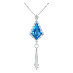Angara Natural GIA Certified 10.21 ct Swiss Blue Topaz Pendant in 14K Solid Gold