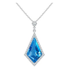 Angara Natural GIA Certified 10.21 ct Swiss Blue Topaz Pendant in 14K Solid Gold