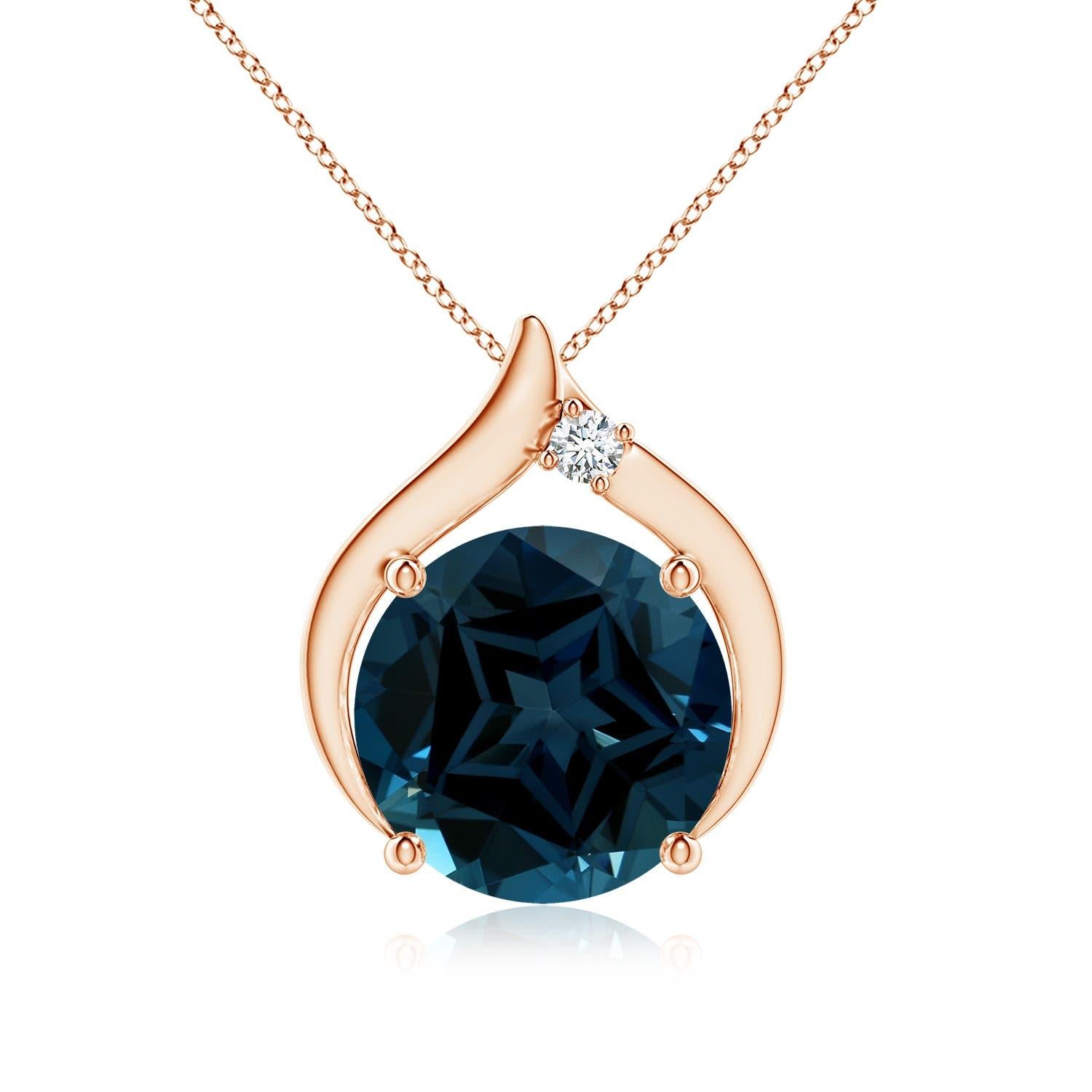 Pendentif en or massif 14K avec topaze bleue de Londres de 11,22ct, certifié GIA, de couleur naturelle Angara en vente 4