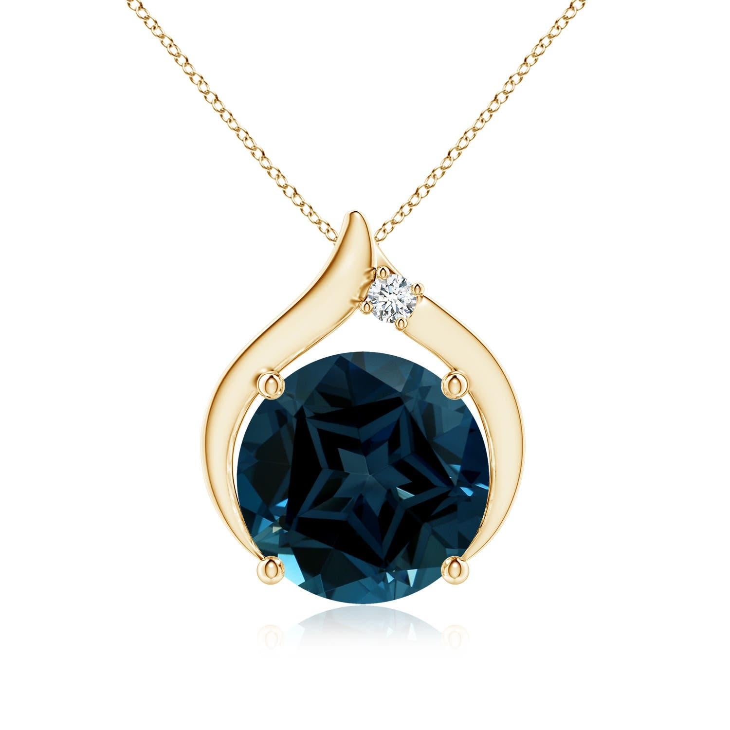Pendentif en or massif 14K avec topaze bleue de Londres de 11,22ct, certifié GIA, de couleur naturelle Angara en vente 3