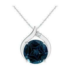 Angara Natural GIA Certified 11.22ct London Blue Topaz Pendant in 14K Solid Gold