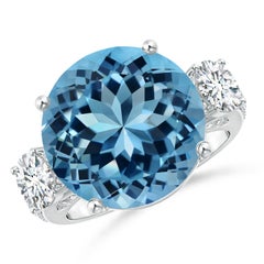 Angara Natural GIA Certified 11.67ct Sky Blue Topaz Three Stone Ring in 14K Gold