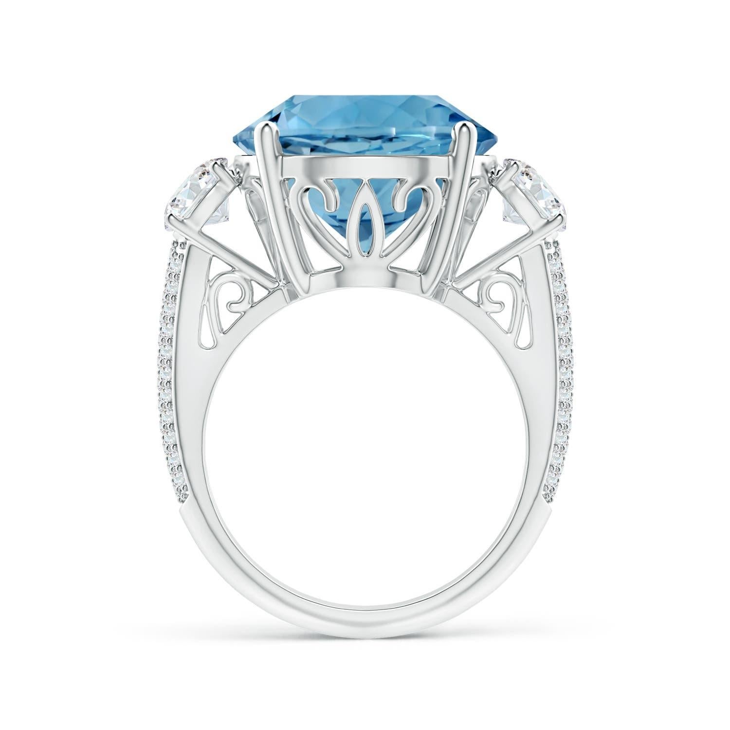Taglio rotondo Anello a tre pietre in oro 14K con topazio blu cielo di 11,67 carati certificato GIA da Angara. in vendita