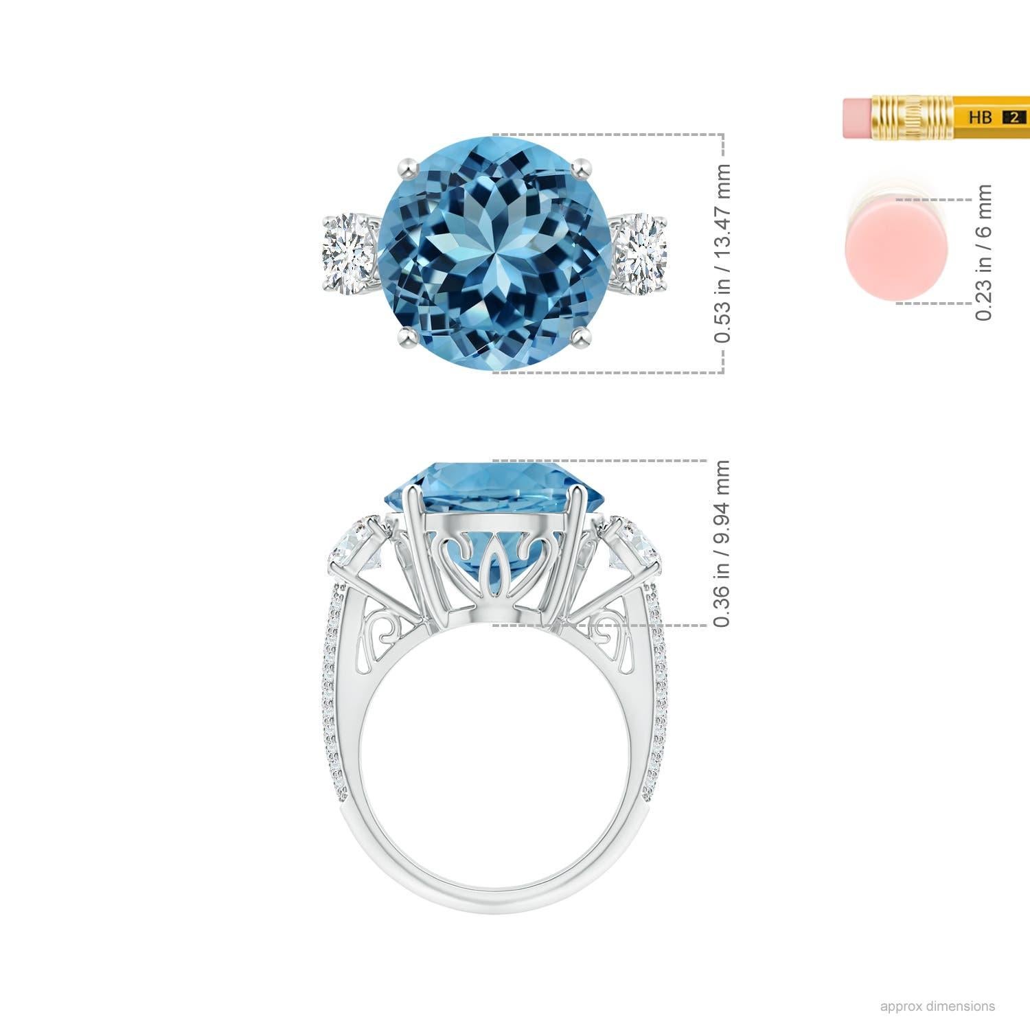 Anello a tre pietre in oro 14K con topazio blu cielo di 11,67 carati certificato GIA da Angara. in vendita 1