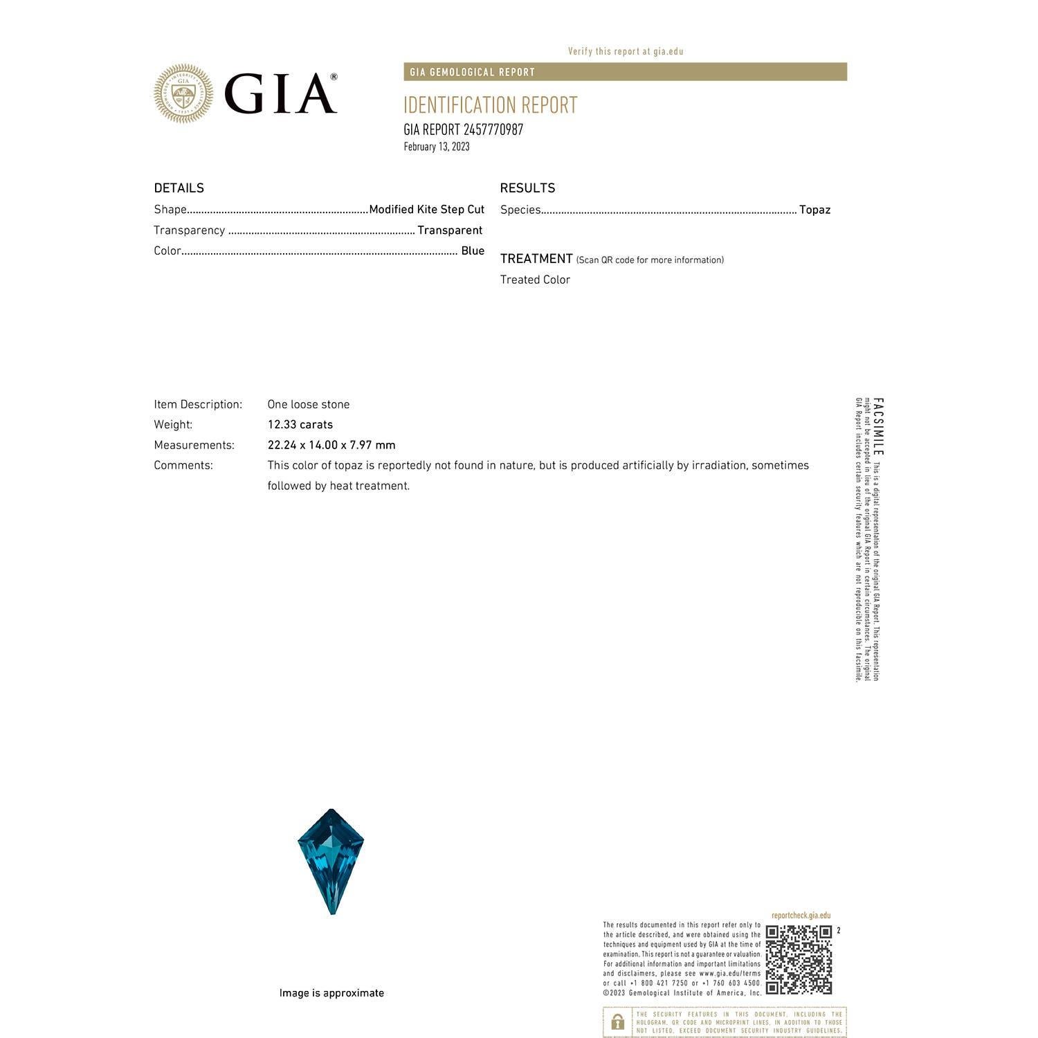 Moderne Pendentif en or massif 14K avec topaze bleue de Londres de 12,33ct certifiée GIA et de couleur naturelle Angara en vente