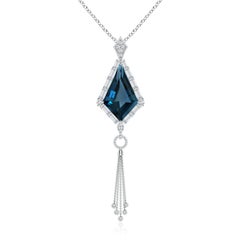 Pendentif en or massif 14K avec topaze bleue de Londres de 12,33ct certifiée GIA et de couleur naturelle Angara