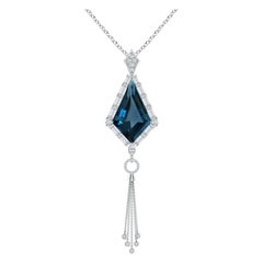 Angara Natural GIA Certified 12.33ct London Blue Topaz Pendant in 14K Solid Gold