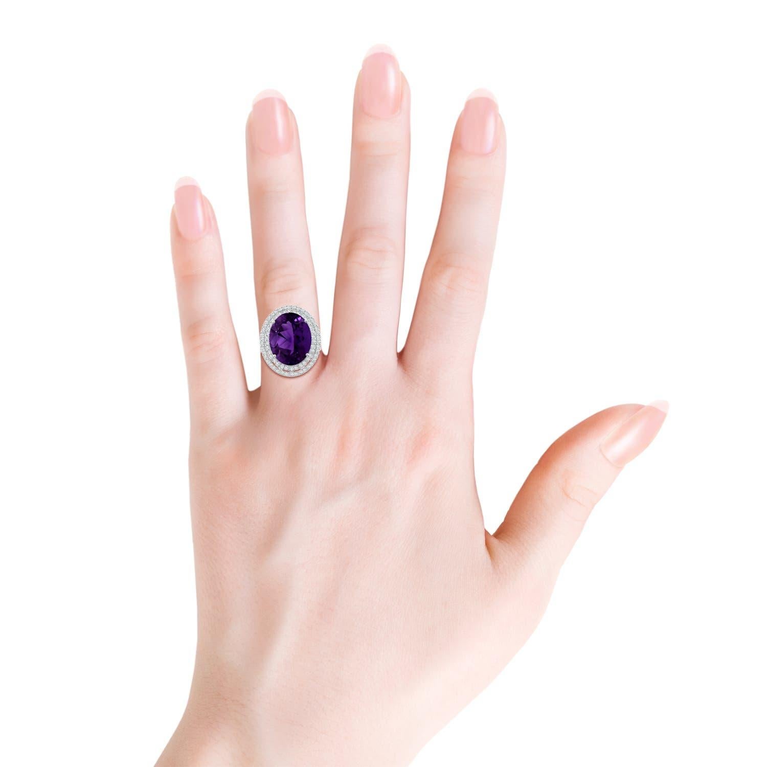 Taille ovale Angara Bague cocktail en or 14K avec halo d'améthyste certifié GIA de 12,46 ct Naturel en vente