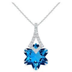 Angara Natural GIA Certified 12.76 ct Swiss Blue Topaz Pendant in 14K Solid Gold