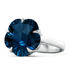 Angara Natural GIA Certified 13.9ct London Blue Topaz Solitaire Ring in 14K Gold