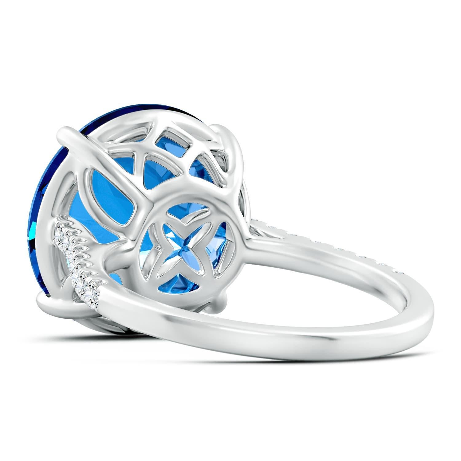 Taglio rotondo Anello Cattedrale con Topazio Blu Svizzero da 14,26 carati certificato GIA di Angara in oro 14K in vendita