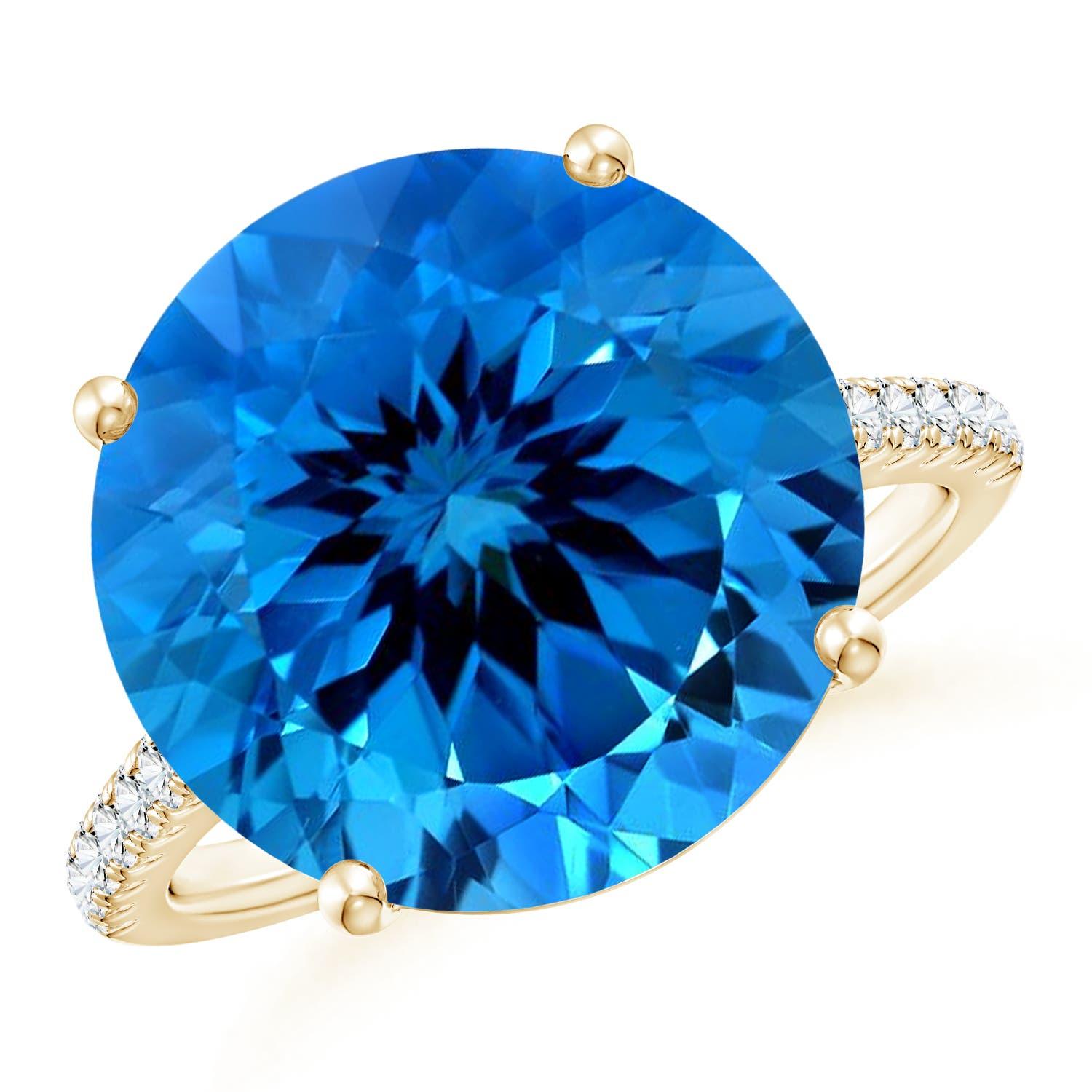 Anello Cattedrale con Topazio Blu Svizzero da 14,26 carati certificato GIA di Angara in oro 14K in vendita 1