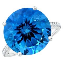 Angara Natural GIA Certified 14.26ct Swiss Blue Topaz Cathedral Ring in 14K Gold