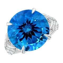 Anello Angara con Topazio Blu Svizzero Naturale Certificato GIA da 14,26 carati in oro 14K per donna
