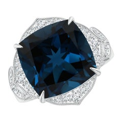 Angara Natural GIA Certified 14.43 ct London Blue Topaz Ring in 14K Solid Gold