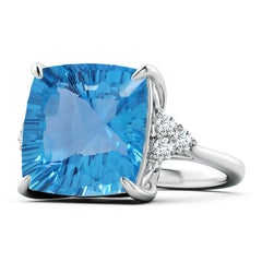 Angara Nature certifié GIA 16.45ct Swiss Blue Topaz Engagement Ring 14K Gold