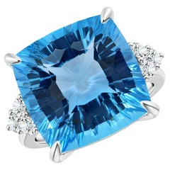 Angara Anillo de compromiso de oro de 14 quilates con topacio azul suizo natural certificado por el GIA de 16,45 ct