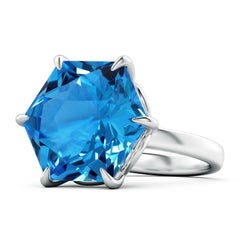 Anello solitario con Topazio Blu Svizzero da 17,5 carati certificato GIA da Angara, in oro 14K