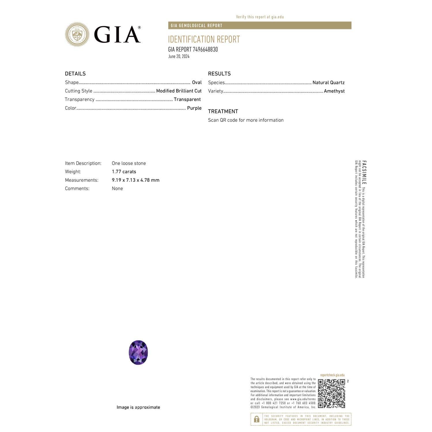 Moderne Bague en or 14 carats pour femme, certifiée GIA, de 1,77 ct d'améthyste naturelle en halo en vente