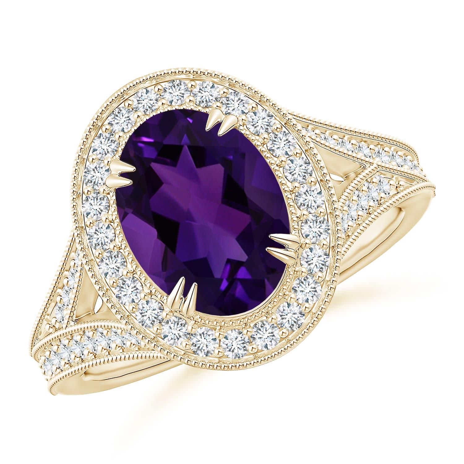 Bague en or 14 carats pour femme, certifiée GIA, de 1,77 ct d'améthyste naturelle en halo en vente 2