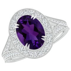 Anello aureolato con ametista naturale di 1,77 carati in oro 14 carati di Angara Nature GIA, donna