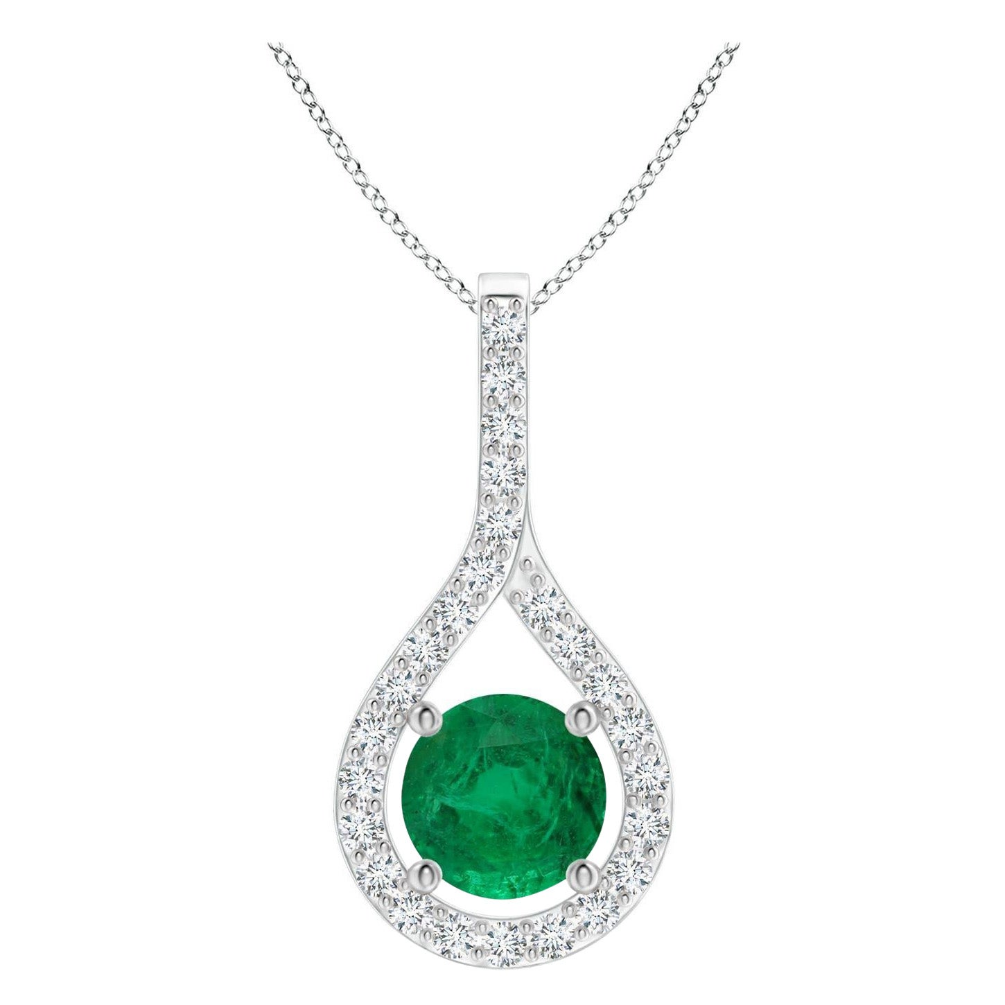 Angara Pendentif Emeraude Naturelle Certifiée GIA 1.81 ct avec Diamants en Or 14K en vente