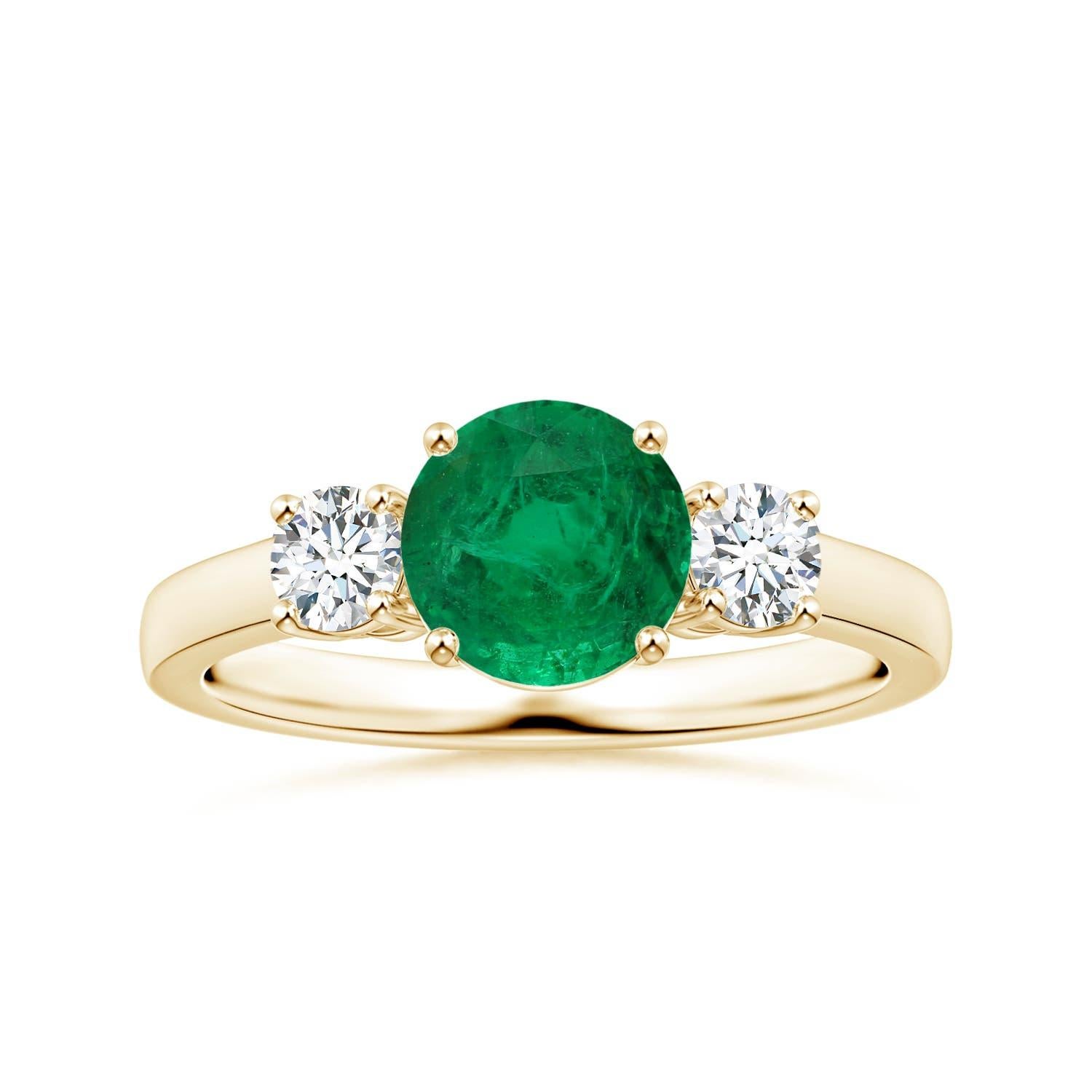 Anello a tre pietre con smeraldo di 1,81 carati certificato GIA di Angara in oro massiccio 14 carati in vendita 3