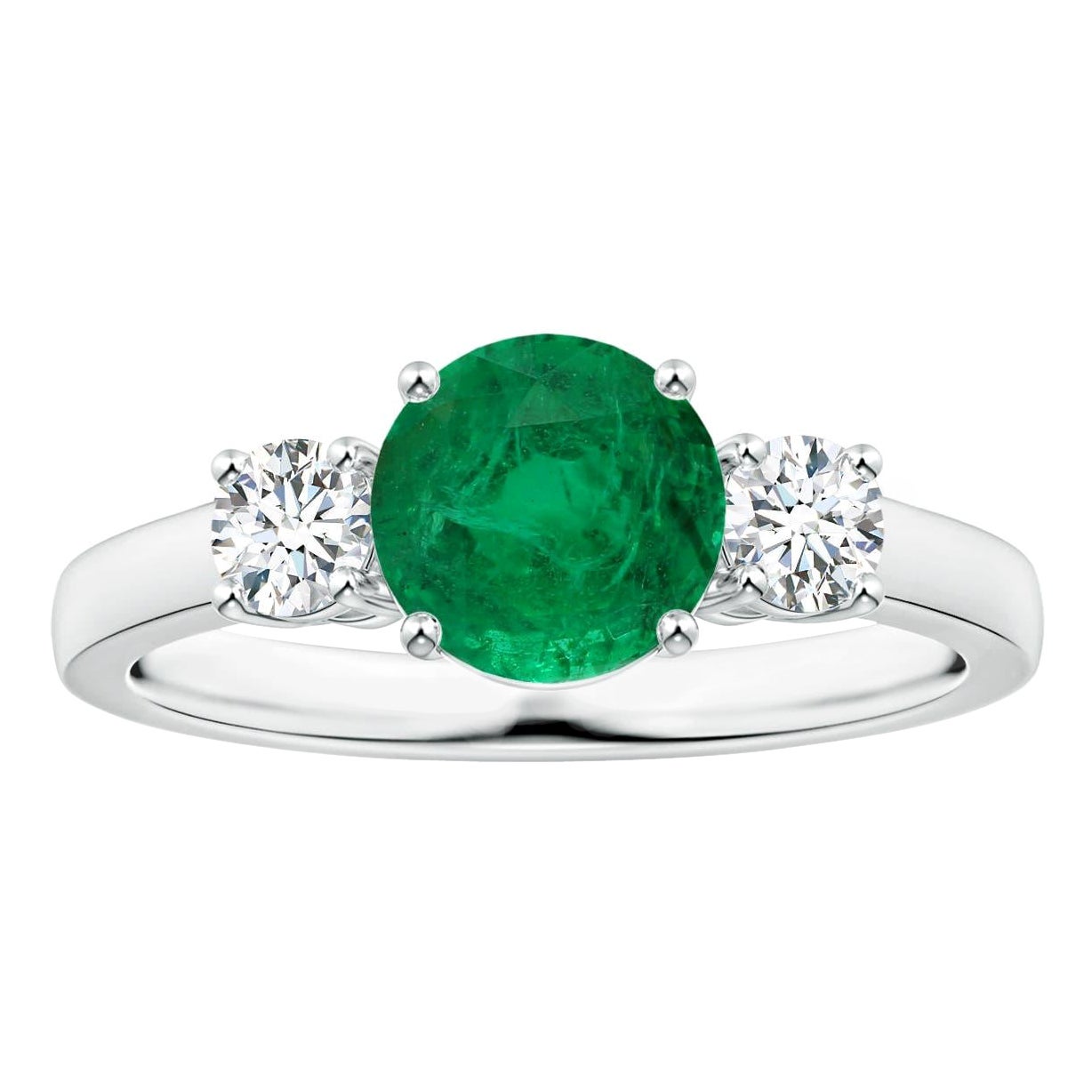 Angara Anillo de tres piedras con esmeralda natural certificada por el GIA de 1,81 ct en oro macizo de 14 quilates