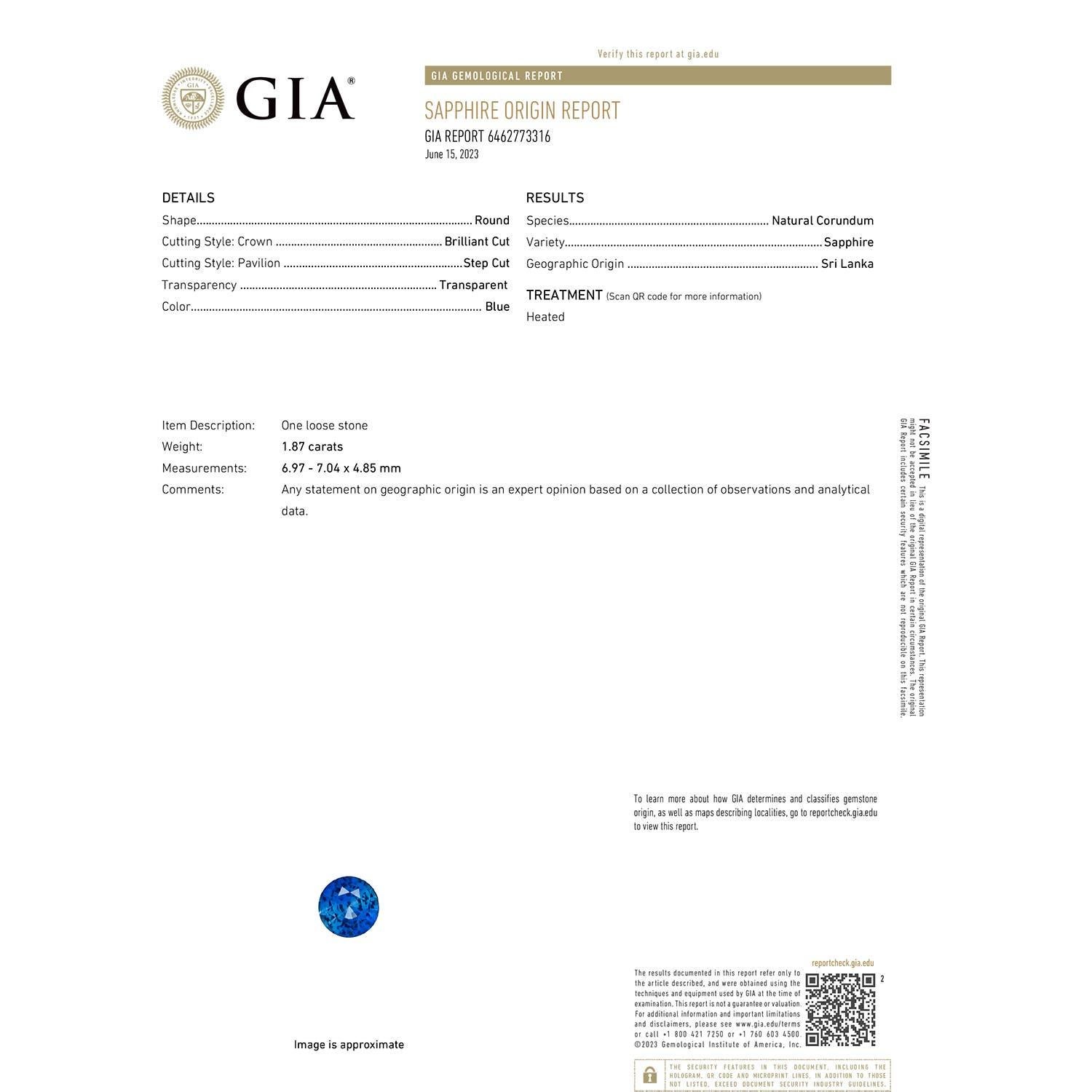 Moderno Anello con zaffiro blu di 1,87 carati certificato GIA di Angara e diamante in oro 14K in vendita
