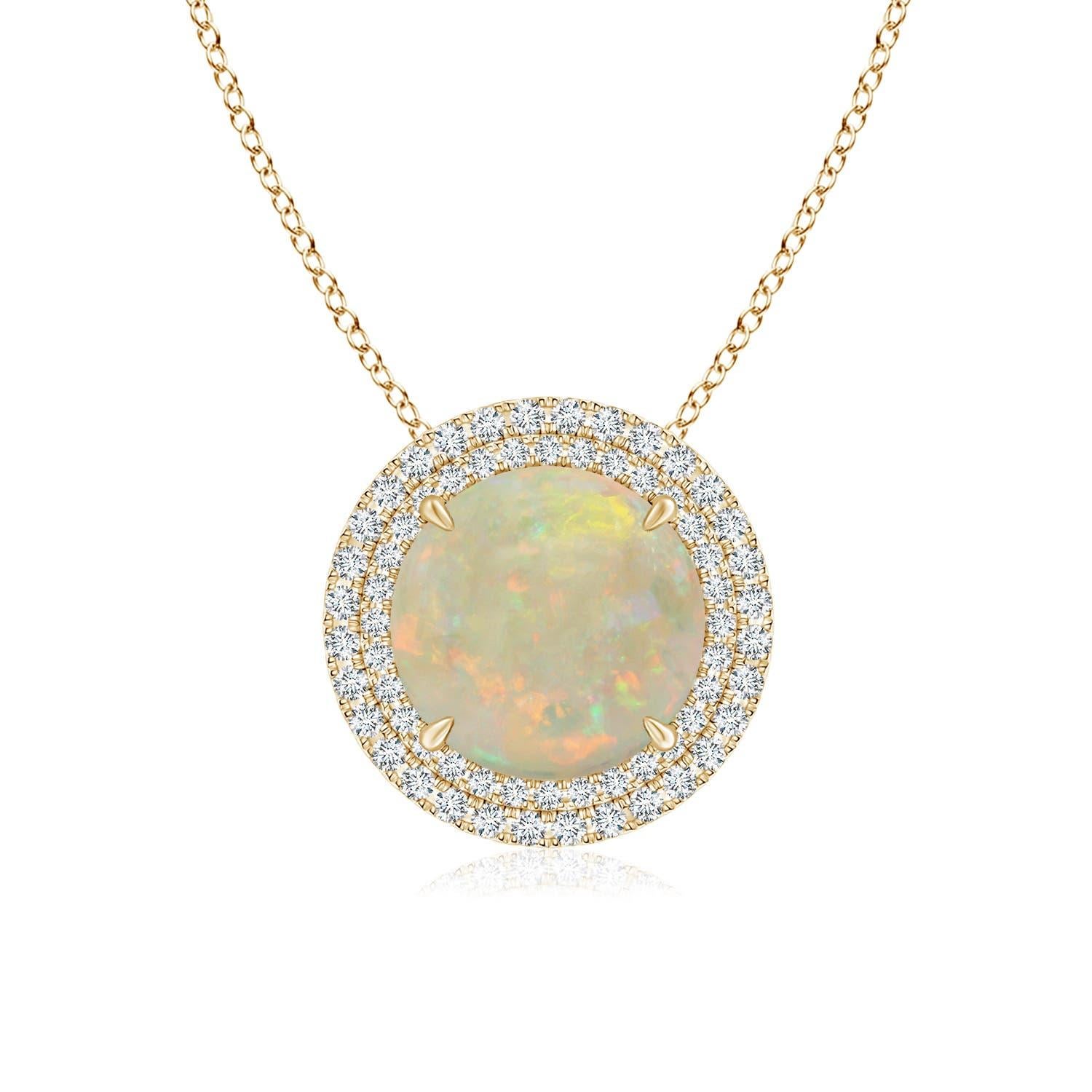 Angara Pendentif double halo en or massif 14K avec opale naturelle certifiée GIA de 2,08 ct en vente 2