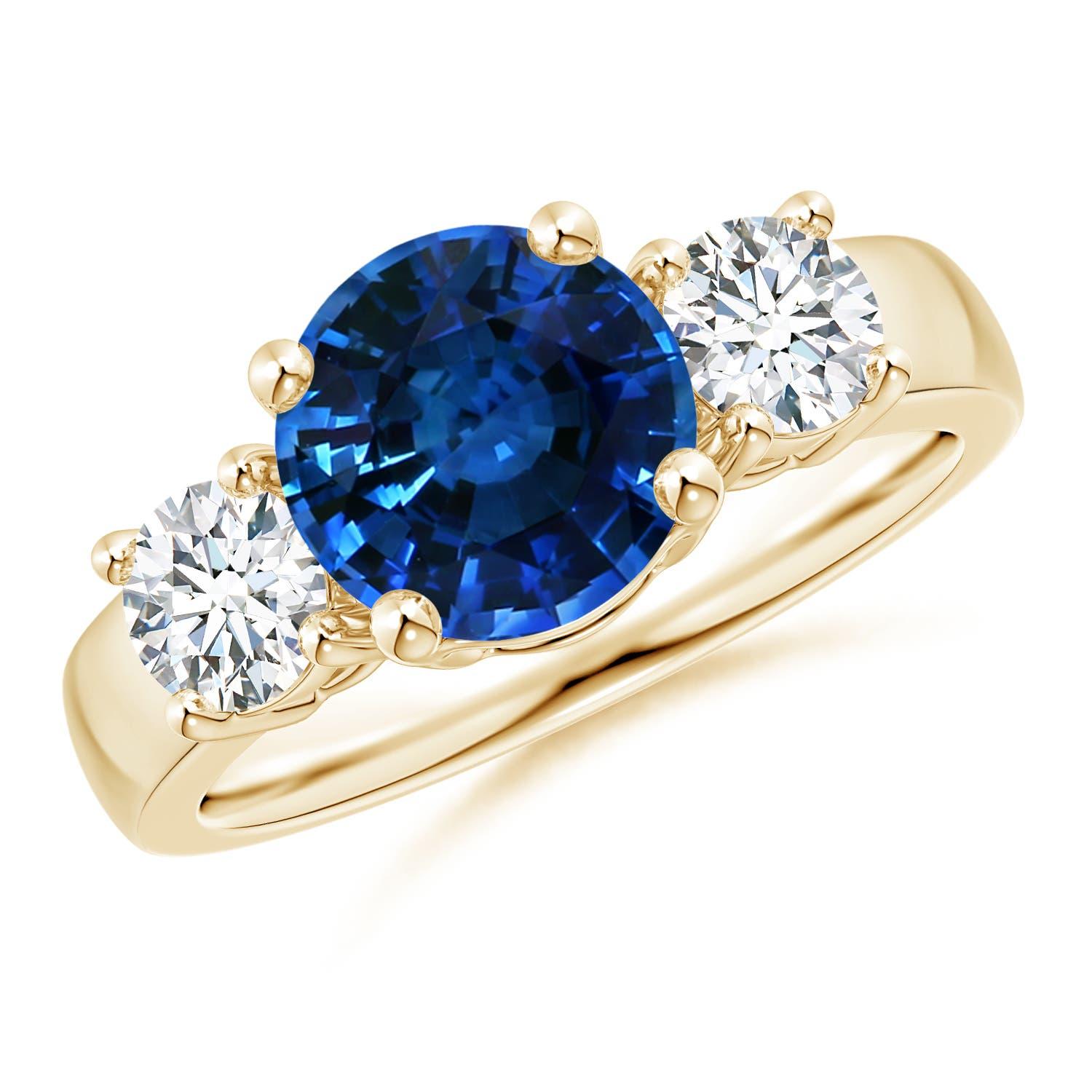 Angara natürlichen GIA zertifiziert 2,43 ct blauer Saphir drei Stein-Ring in 14K Gold im Angebot 3