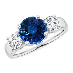 Angara Anillo de Tres Piedras de Zafiro Azul Natural Certificado GIA de 2,43 ct en Oro de 14K