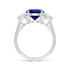Angara Natural GIA Certified 3.15 ct Blue Sapphire Three Stone Ring in 14K Gold