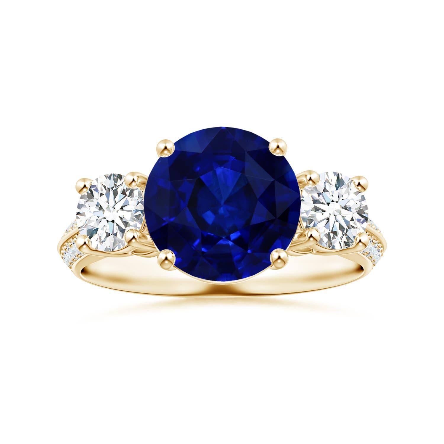 Anello a tre pietre con zaffiro blu da 3,15 carati certificato GIA di Angara in oro 14 carati in vendita 3