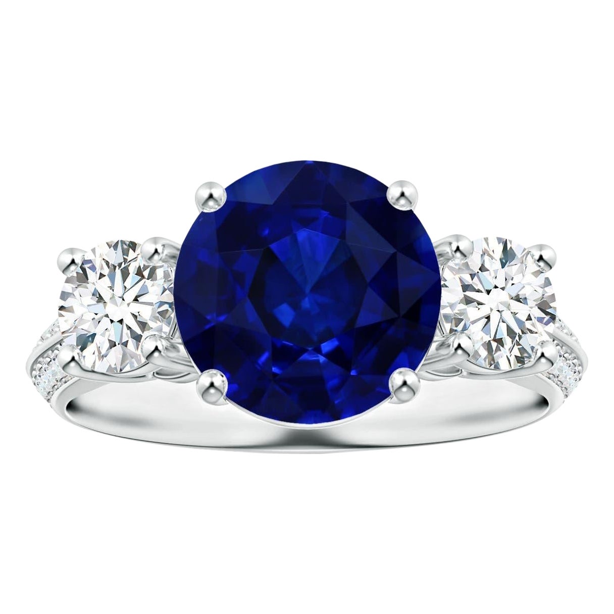 Angara natürlichen GIA zertifiziert 3,15 ct blauer Saphir drei Stein Ring in 14K Gold