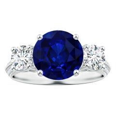 Angara Anillo de Tres Piedras de Zafiro Azul Natural Certificado GIA de 3,15 ct en Oro de 14K
