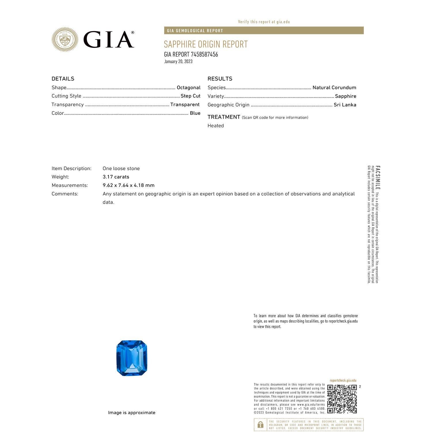 Angara Natural GIA zertifiziert 3,17 ct blauer Saphir Ring mit Diamant in 14K Gold (Moderne) im Angebot