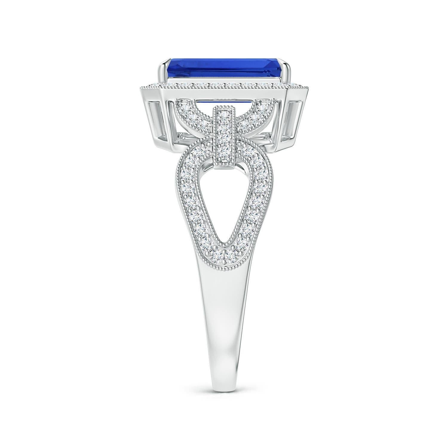 Angara Natural GIA zertifiziert 3,17 ct blauer Saphir Ring mit Diamant in 14K Gold (Achteckschliff) im Angebot