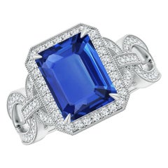 Angara Anillo de Zafiro Azul Natural Certificado GIA de 3,17 ct con Diamante en Oro de 14K