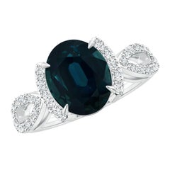 Angara Anillo de Zafiro Azul Natural Certificado GIA de 3,48 ct con Diamante en Oro de 14K