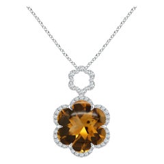 Angara Colgante Halo Flor de Citrino Natural Certificado GIA de 3,55 ct en Oro de 14K