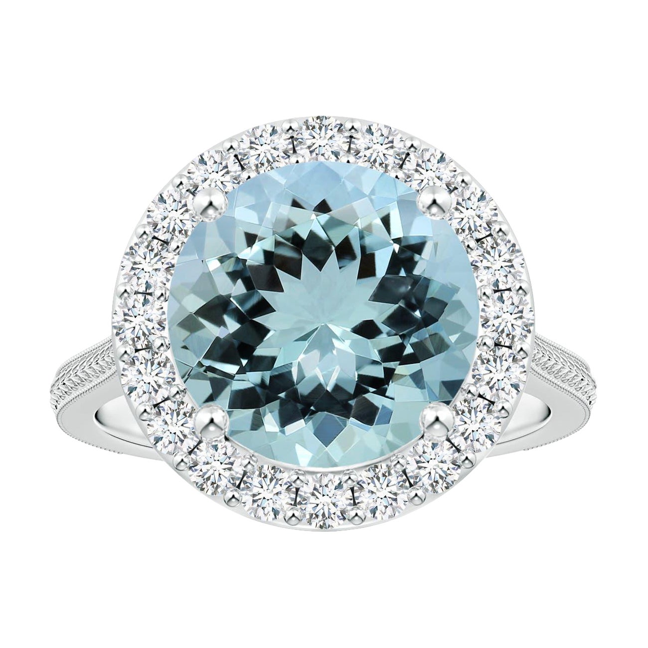 Bague en or 14 carats pour femme avec halo d'aigue-marine certifié GIA de 3,81 ct.