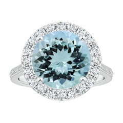 Angara Natural GIA zertifiziert 3,81 ct Aquamarin Halo Ring in 14K Gold für Frauen