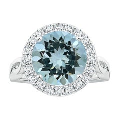 Angara Natural GIA zertifiziert 4,08 ct Aquamarin Ring mit Diamant in 14K Gold