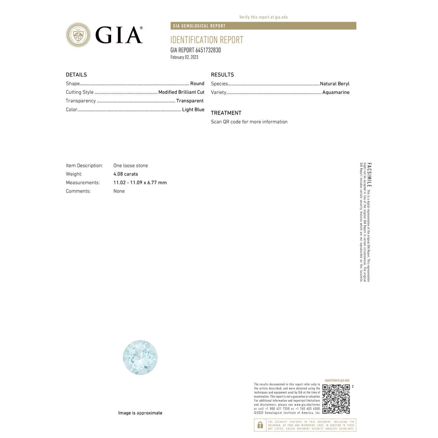 Moderne Angara Bague à trois pierres en or 14 carats avec aigue-marine certifiée GIA de 4,08 ct. en vente
