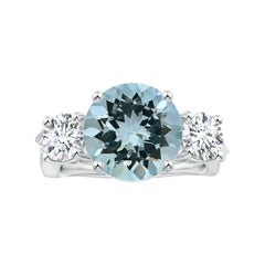 Anello a tre pietre con acquamarina naturale di 4,08 ct di Angara, certificato GIA, in oro 14K