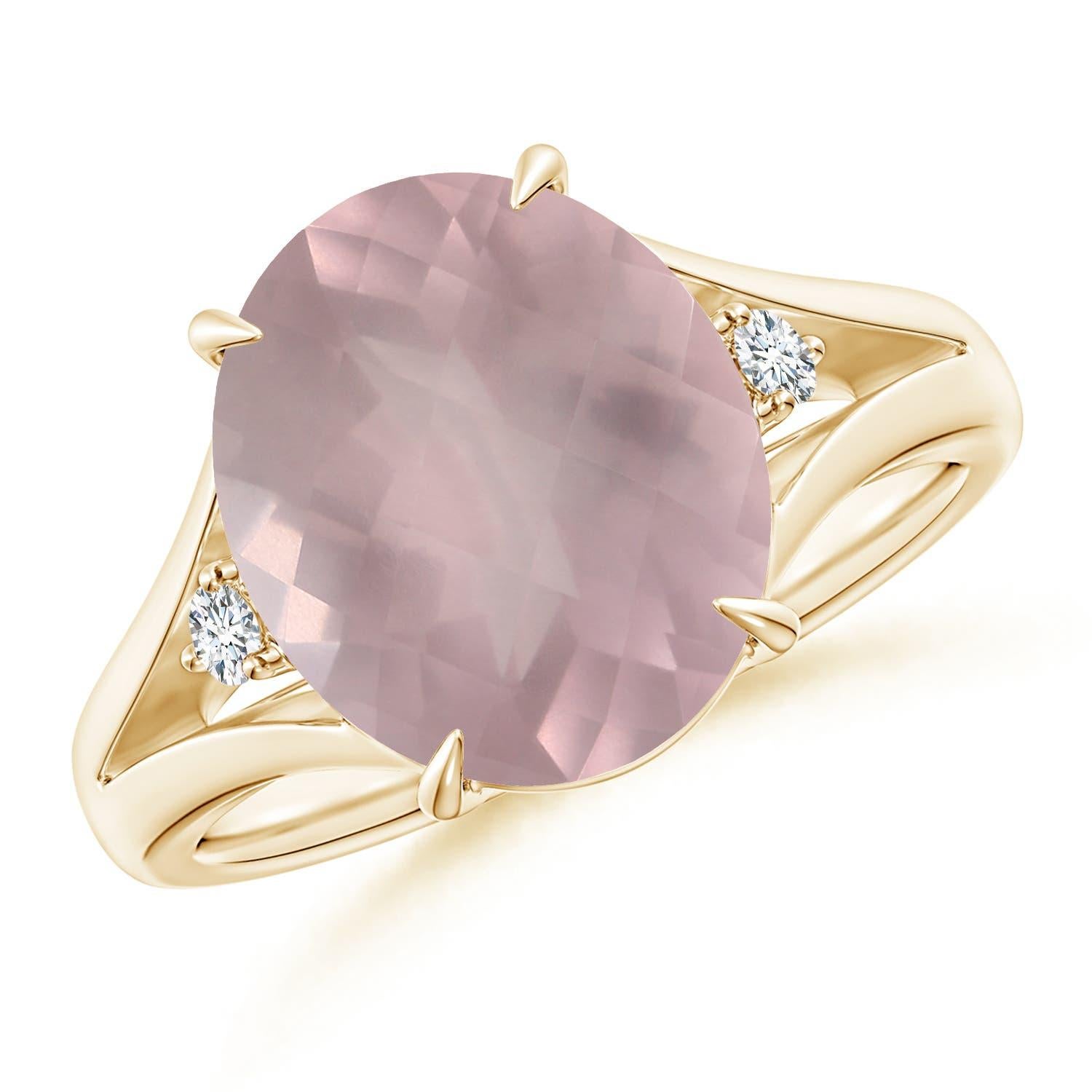 Angara Bague en or 14K en quartz rose naturel certifié GIA de 4,31 ct avec diamant en vente 3