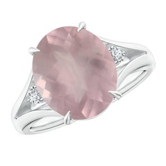 Angara Anillo de Cuarzo Rosa Natural Certificado GIA de 4,31 ct con Diamante en Oro de 14K