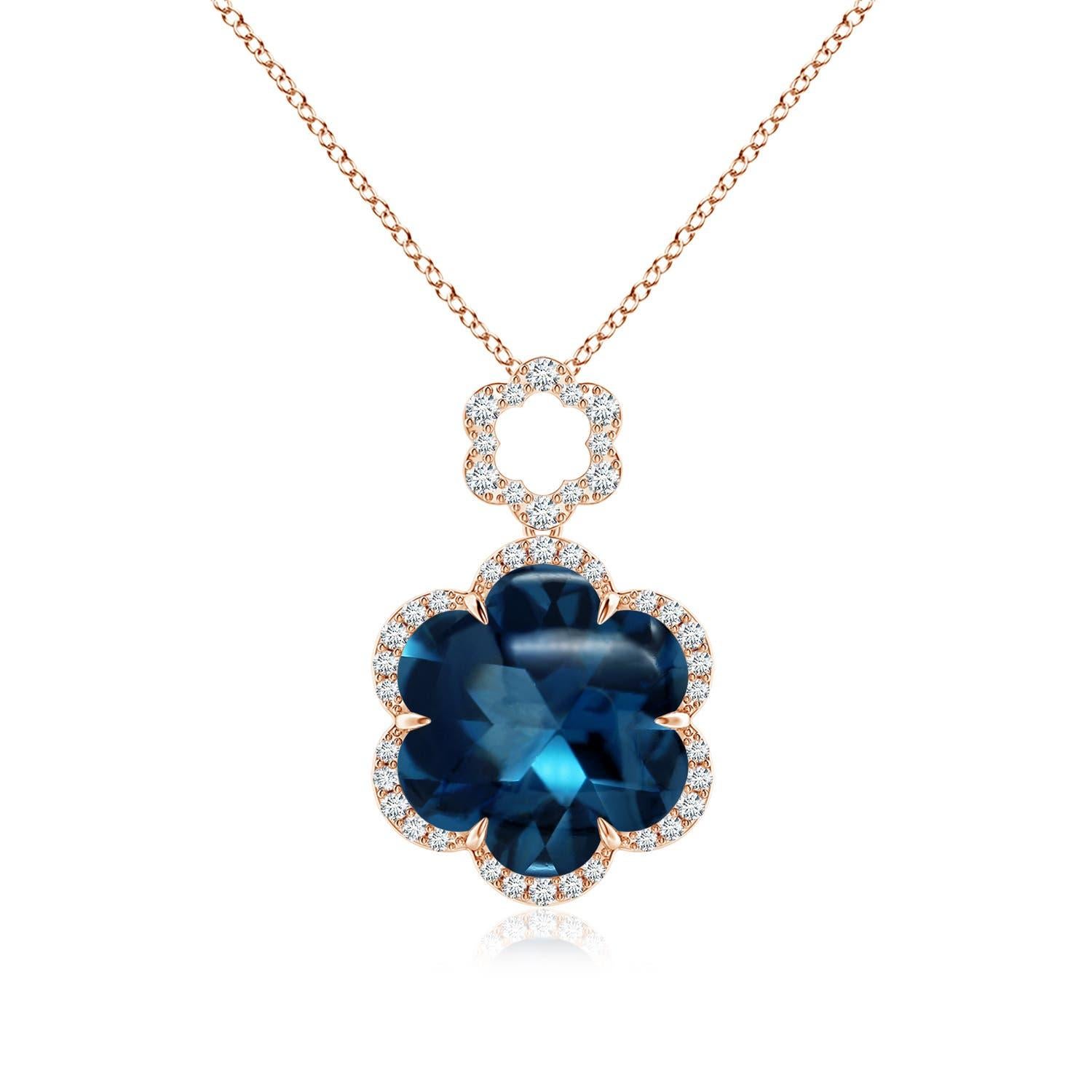 Ciondolo a forma di fiore in oro 14K con Topazio Blu di Londra, certificato GIA da 4,34 carati. in vendita 4